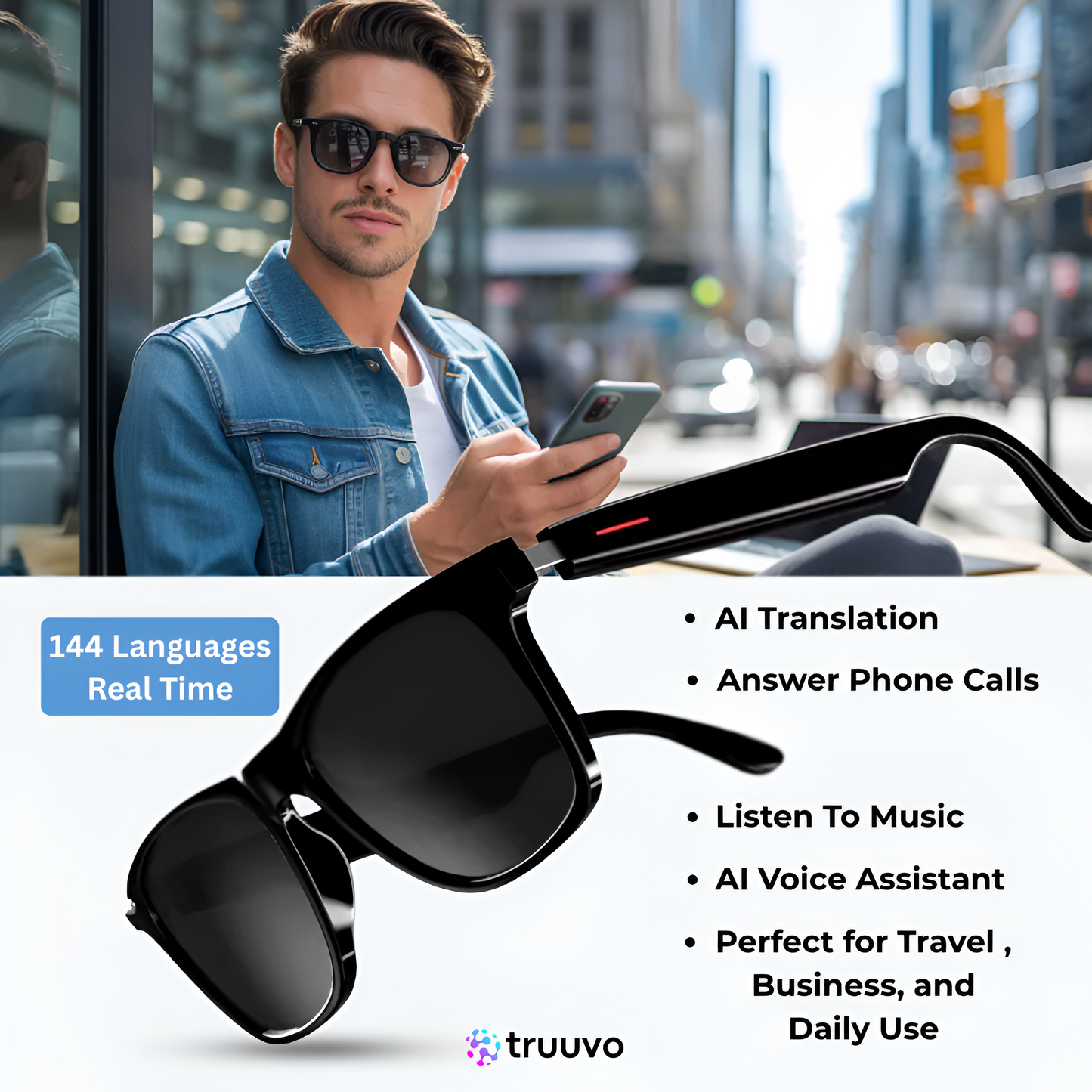 Tru Vocal Real-Time Translation Bluetooth Glasses